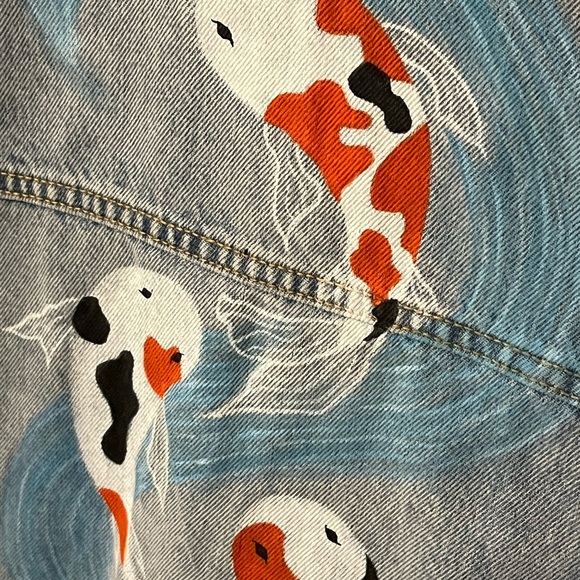 Custom Painted Koi Fish Women’s Denim Jean Jacket Vest Wild Fable New w Tags - Picture 4 of 9